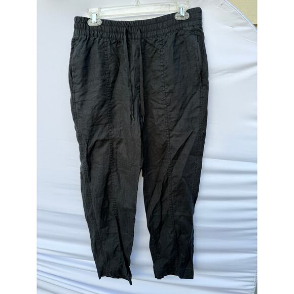 Athleta Retreat Charcoal Black Wide Leg 100% Linen Active Ankle Pant Sz Small - Picture 3 of 10